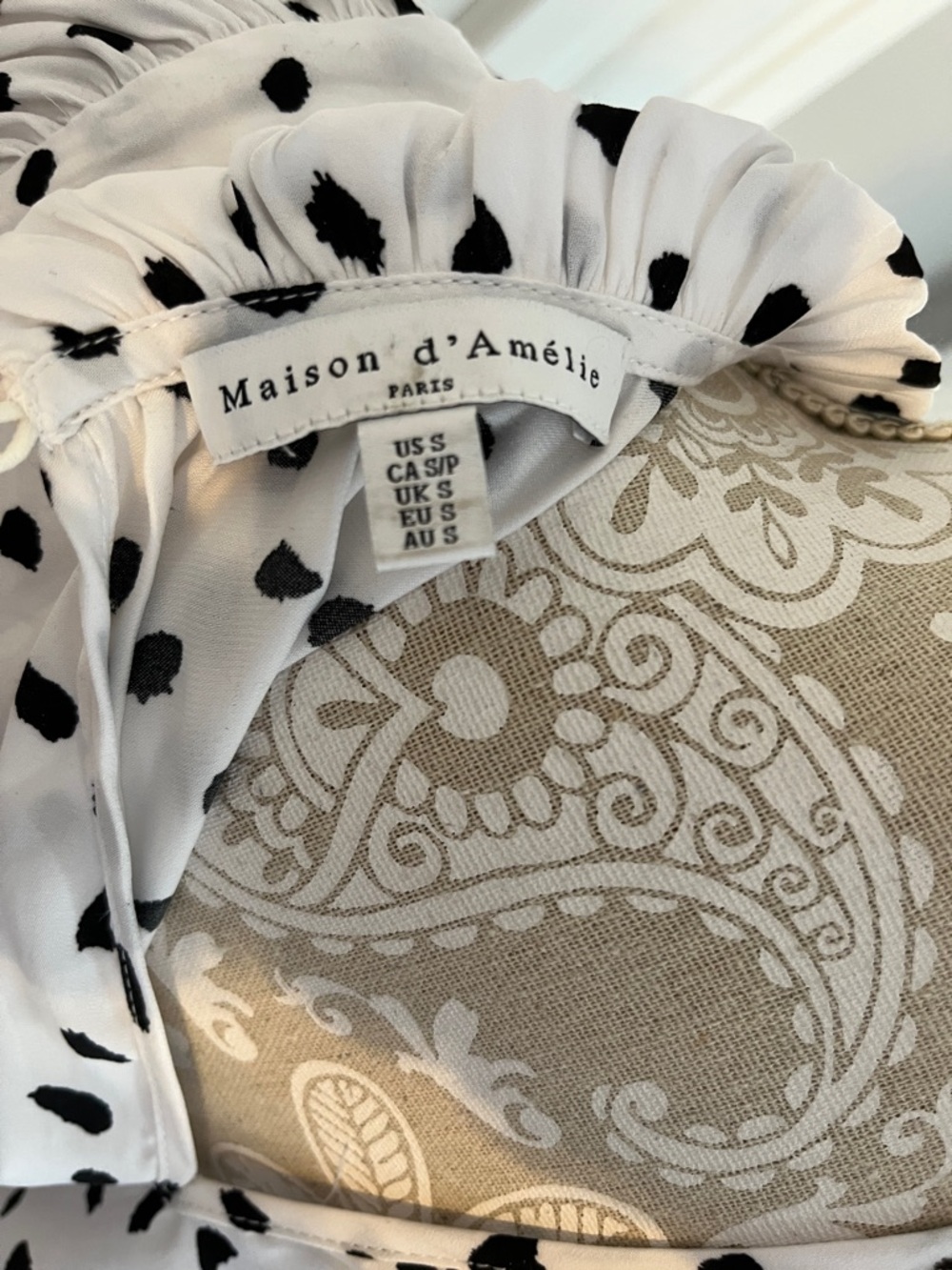 Size S Polka Dot High-Neck Blouse - White/Black Madison d’Amelie - Picture 7 of 10